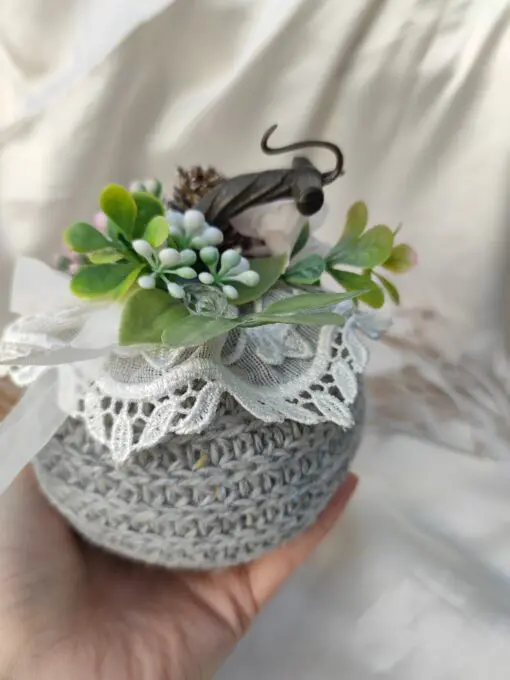 Zucca decorativa in tessuto grigio