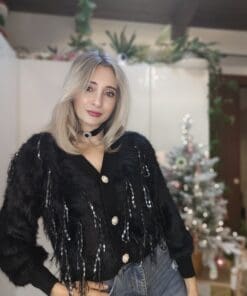 Cardigan Fluffy nero e argento PREORDINE