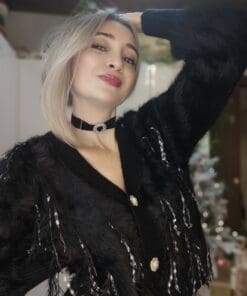 Alternative view of Cardigan Fluffy nero e argento PREORDINE