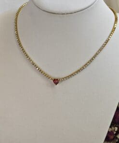 Alternative view of Collana tennis girocollo cuore fragola