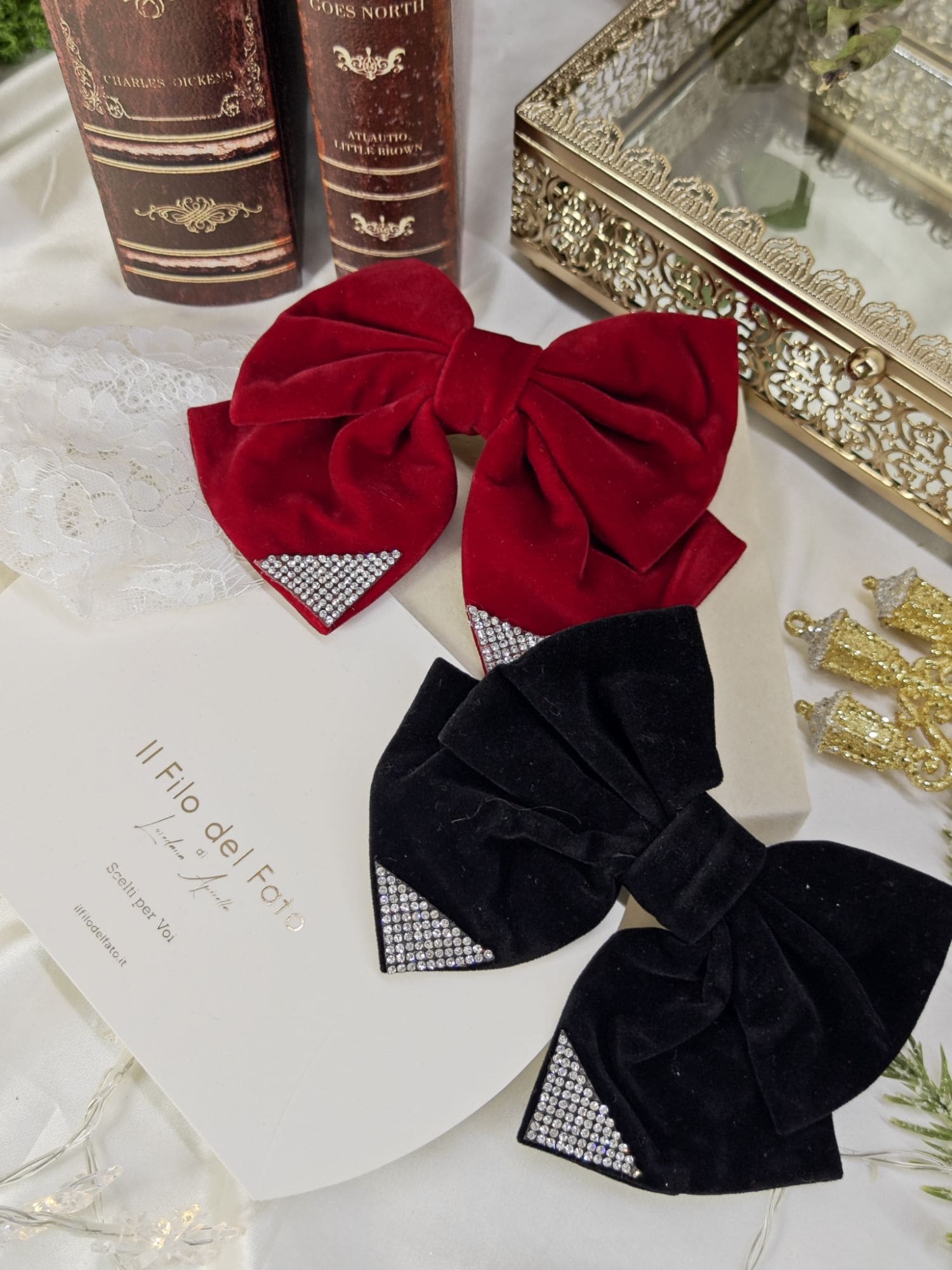 Fiocchetto capelli velluto con strass