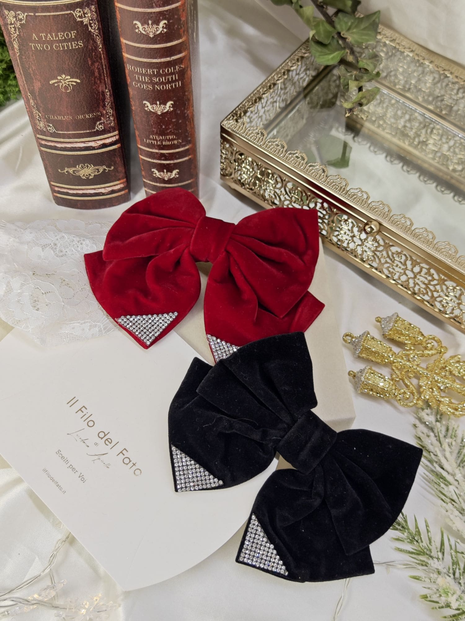 Fiocchetto capelli velluto con strass - immagine 3