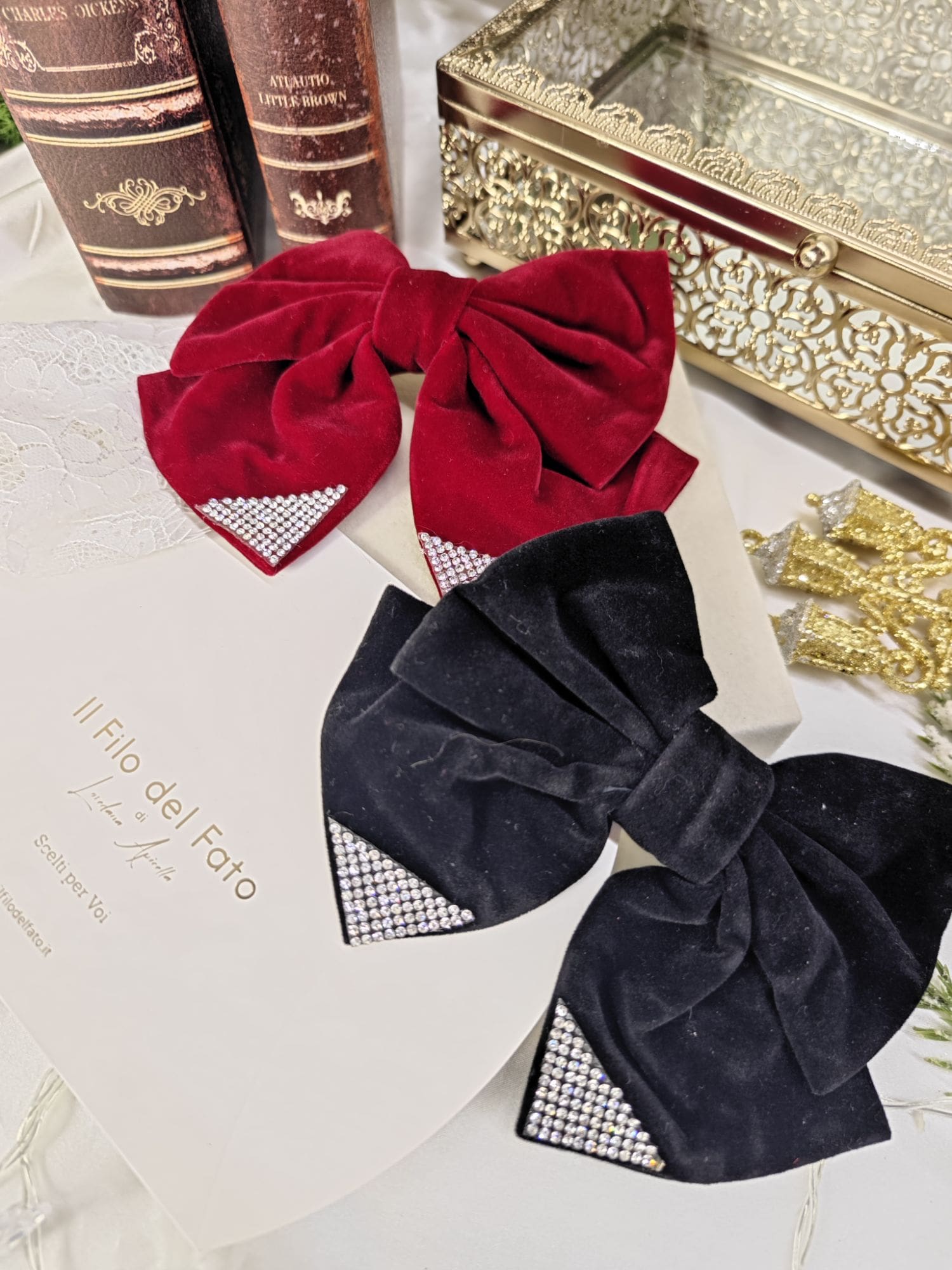 Fiocchetto capelli velluto con strass - immagine 2