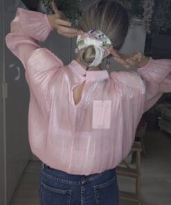 Scrunchie elastico ricamato fiorito - immagine 3