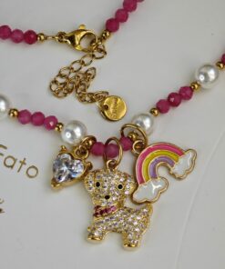 Collana Perle e pietre naturali con cagnolino con zirconi - immagine 3