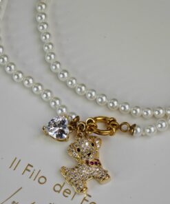 Collana Perle e cagnolino in zirconi - immagine 3